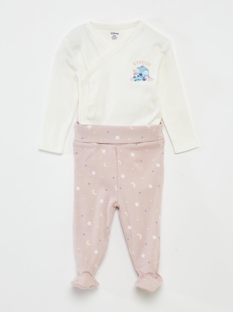 Ensemble body + legging avec pieds 'Stitch' Rose - Kiabi