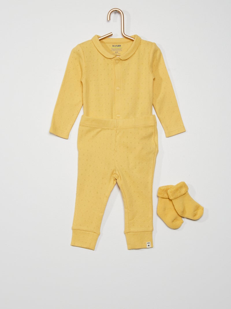 Ensemble body + legging + chaussettes jaune - Kiabi
