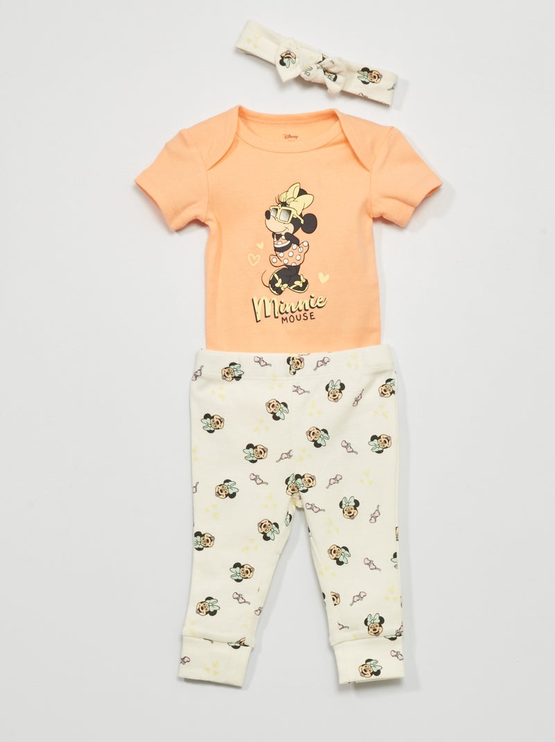 Ensemble body + legging sans pied + bandeau Blanc/rose - Kiabi