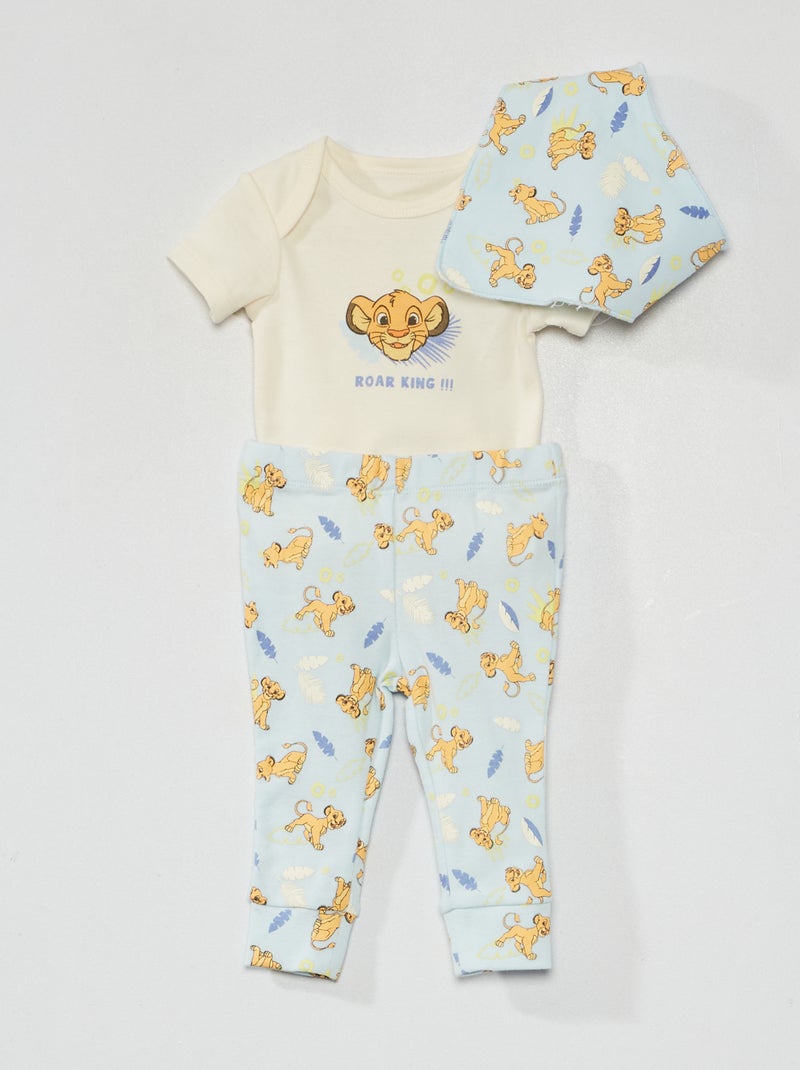 Ensemble body + legging sans pied + bavoir Ecru/bleu - Kiabi