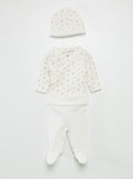 Ensemble body + pantalon avec pieds + bonnet Blanc 'feuille' - Kiabi