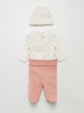 Ensemble body + pantalon avec pieds + bonnet Blanc 'fleuri' - Kiabi