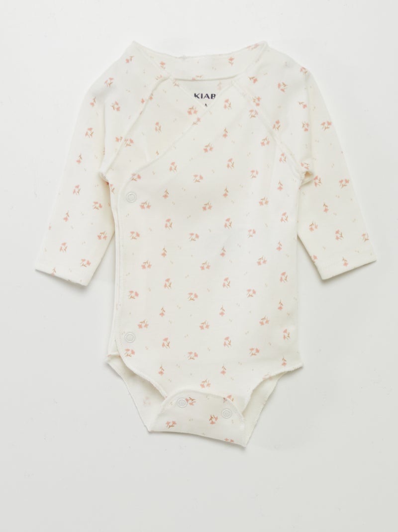 Ensemble body + pantalon avec pieds + bonnet Blanc 'fleuri' - Kiabi