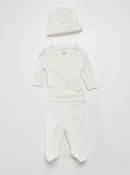 Ensemble body + pantalon avec pieds + bonnet Blanc 'poussin' - Kiabi