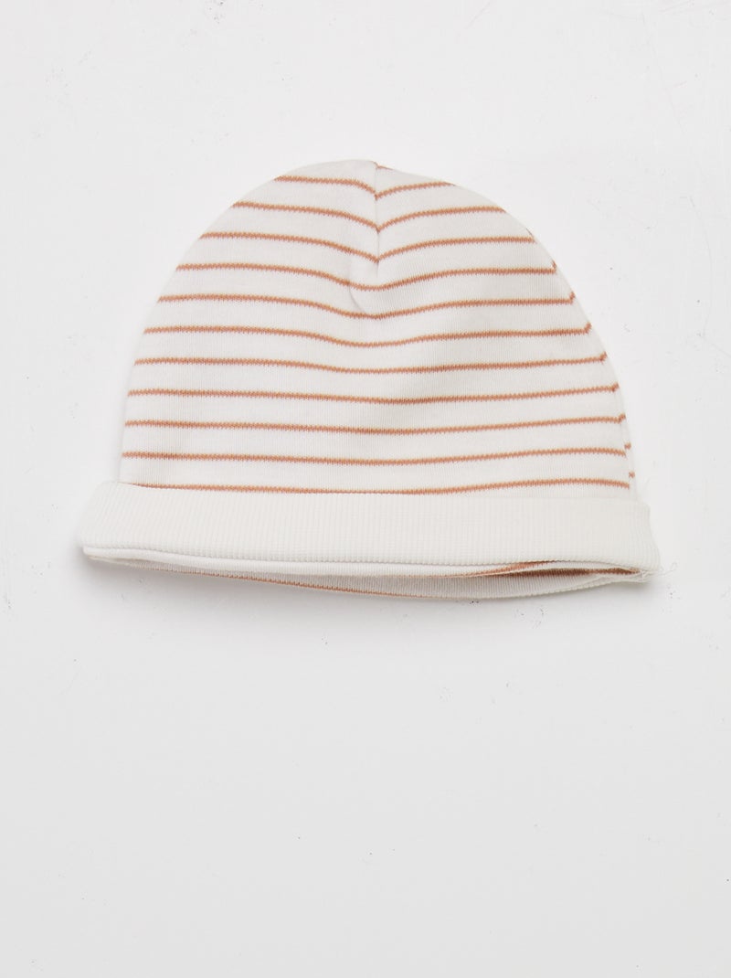 Ensemble body + pantalon avec pieds + bonnet Blanc 'rayé' - Kiabi