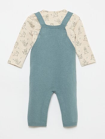 Ensemble body + salopette en maille + bonnet 'Disney' - 3 pièces