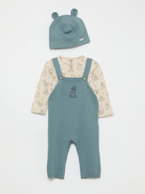 Ensemble body + salopette en maille + bonnet 'Disney' - 3 pièces - Kiabi