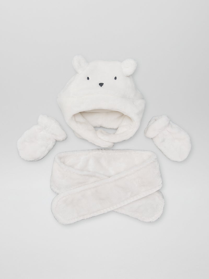Ensemble bonnet + écharpe + moufles Blanc - Kiabi