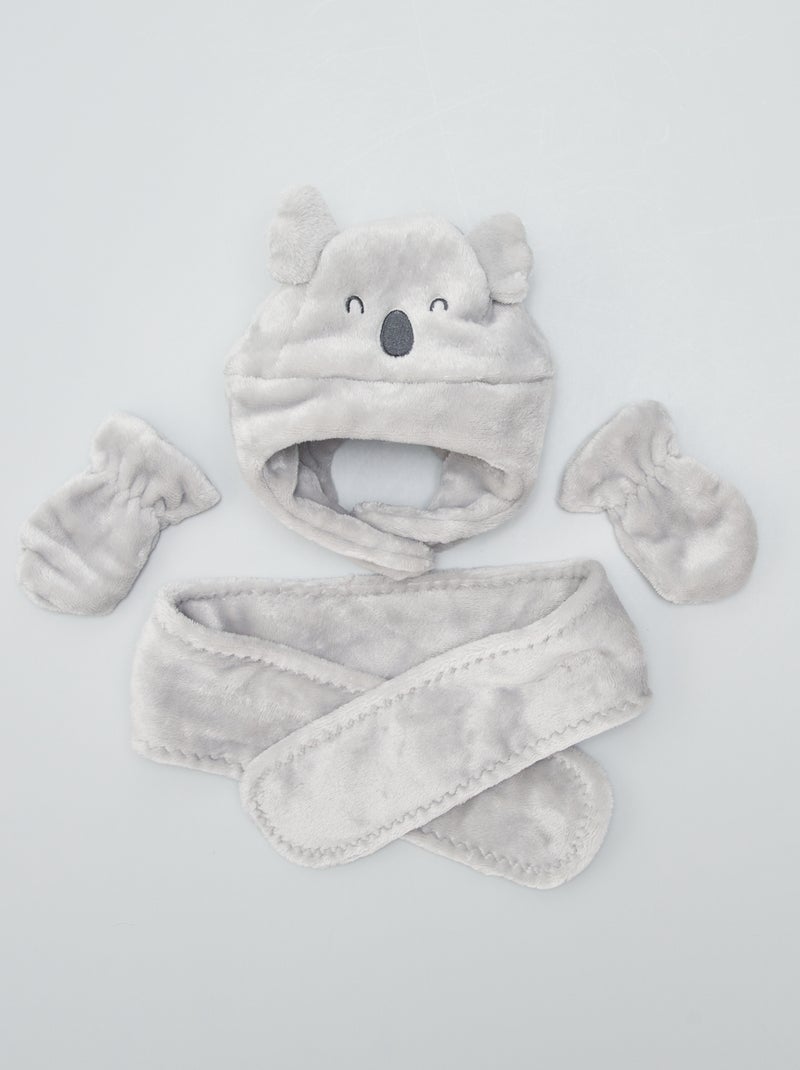 Ensemble bonnet + écharpe + moufles Gris - Kiabi