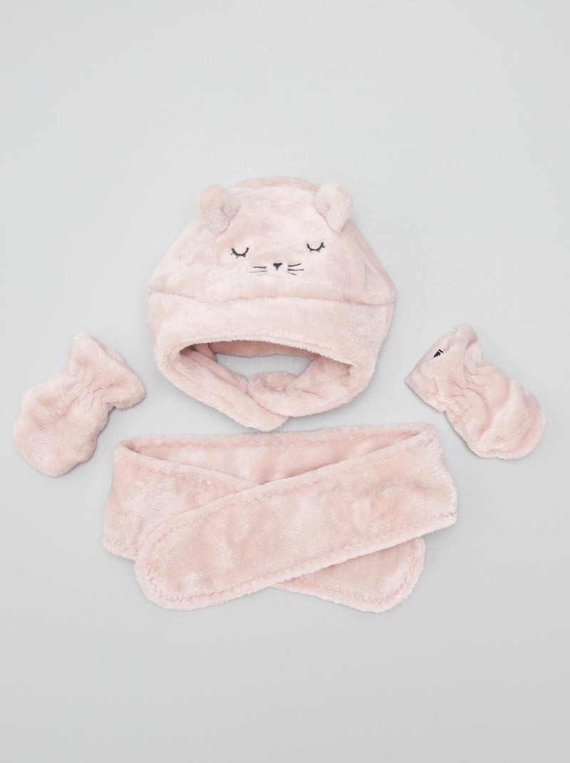 Ensemble bonnet + écharpe + moufles Rose - Kiabi