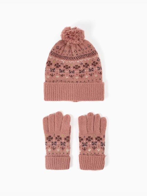 Ensemble bonnet et gants en maille avec jacquard - Kiabi