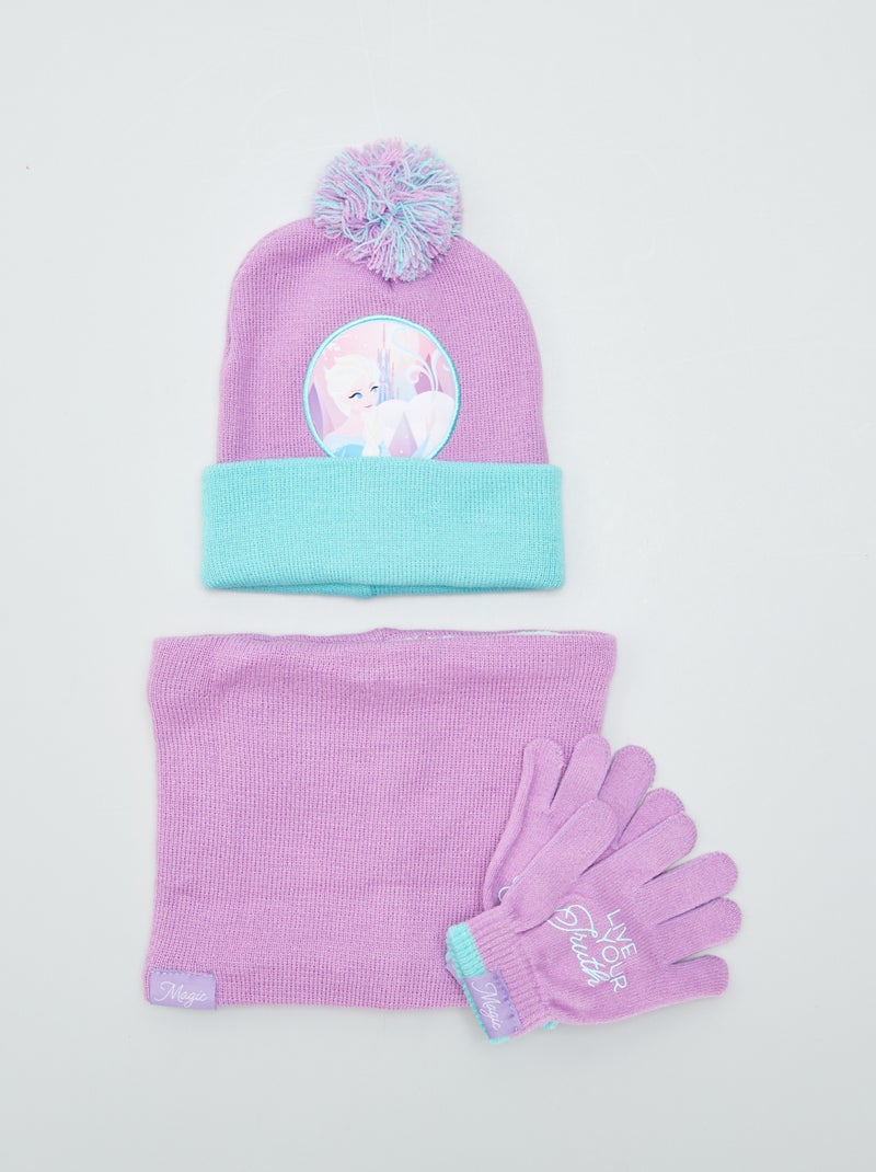 Ensemble bonnet, gants et snood 'Reine des neiges' Mauve - Kiabi
