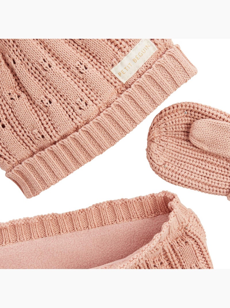 Ensemble bonnet, moufles et cache-cou enfant en tricot Esm?e Rose - Kiabi