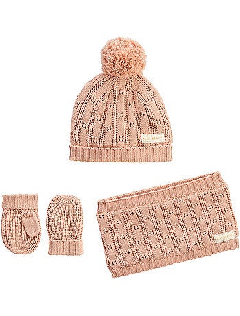 Ensemble bonnet, moufles et cache-cou enfant en tricot Esmée