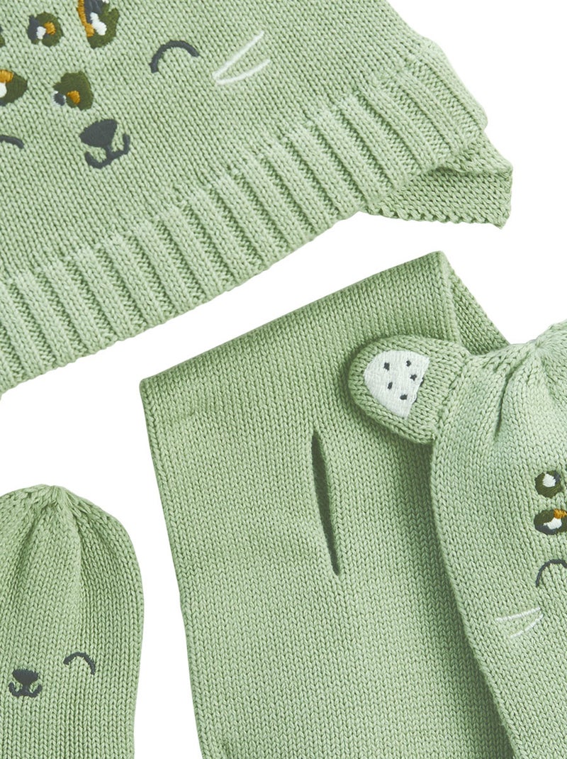 Ensemble bonnet, moufles et ?charpe b?b? en tricot Boavista Kaki - Kiabi