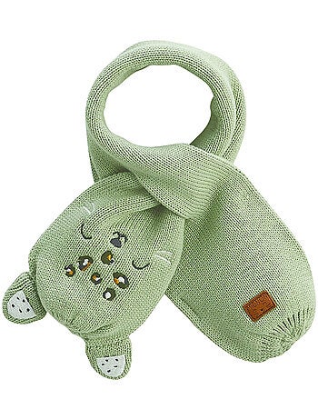 Ensemble bonnet, moufles et écharpe bébé en tricot Boavista