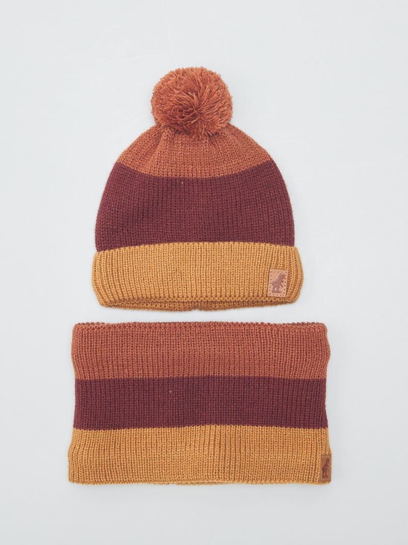 Ensemble bonnet + snood - 2 pièces Marron/orange - Kiabi
