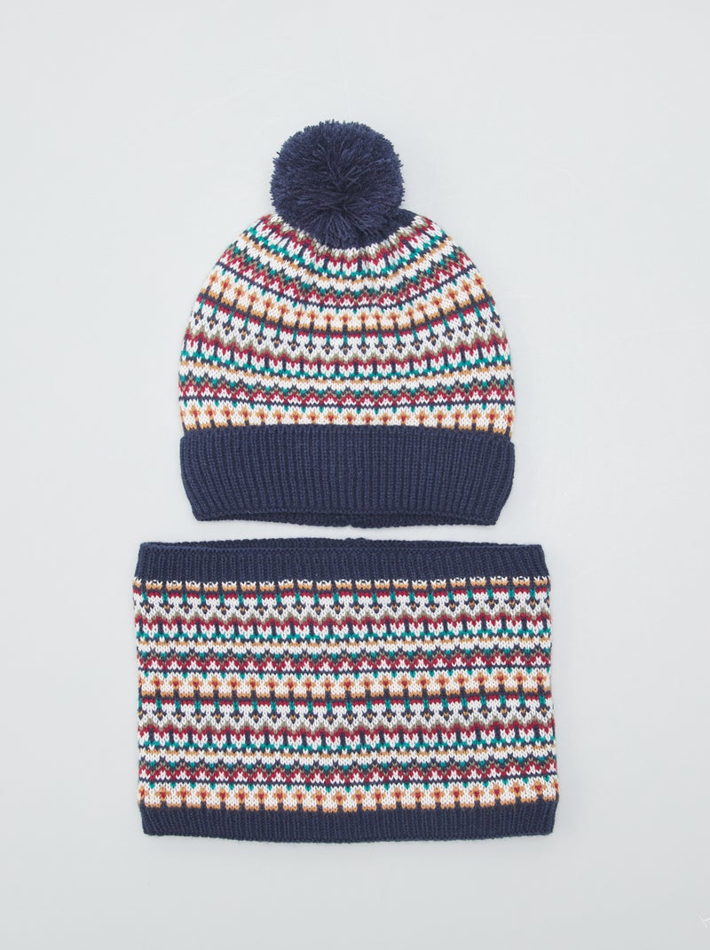Ensemble bonnet + snood - 2 pièces Vert/bleu - Kiabi