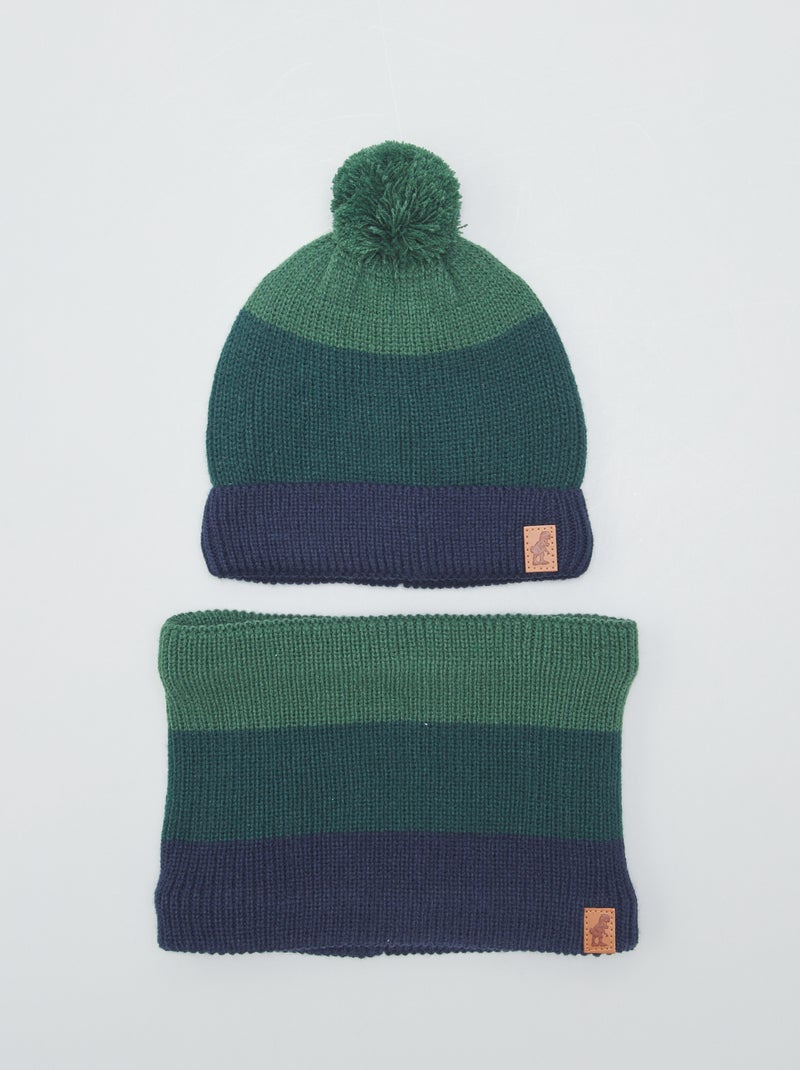 Ensemble bonnet + snood - 2 pièces Vert/bleu - Kiabi