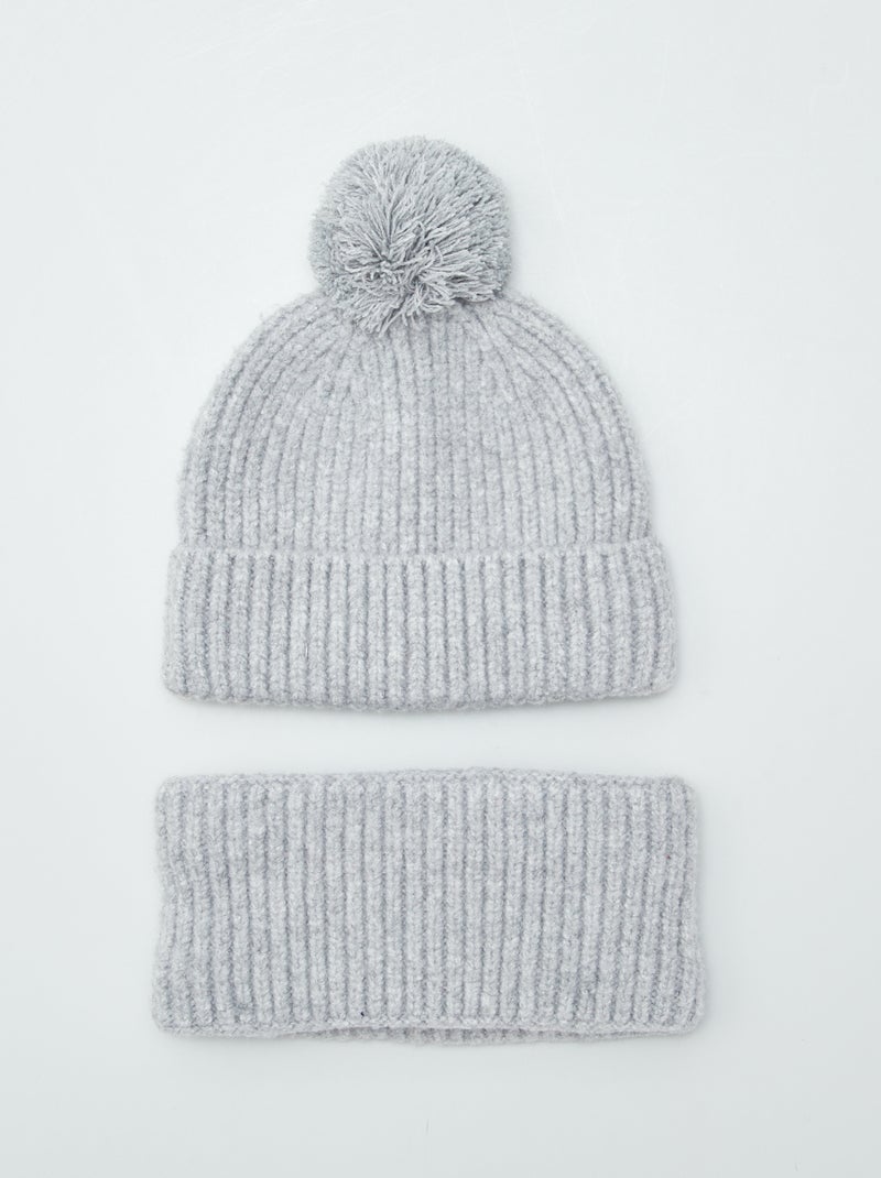 Ensemble bonnet + snood double polaire Gris - Kiabi