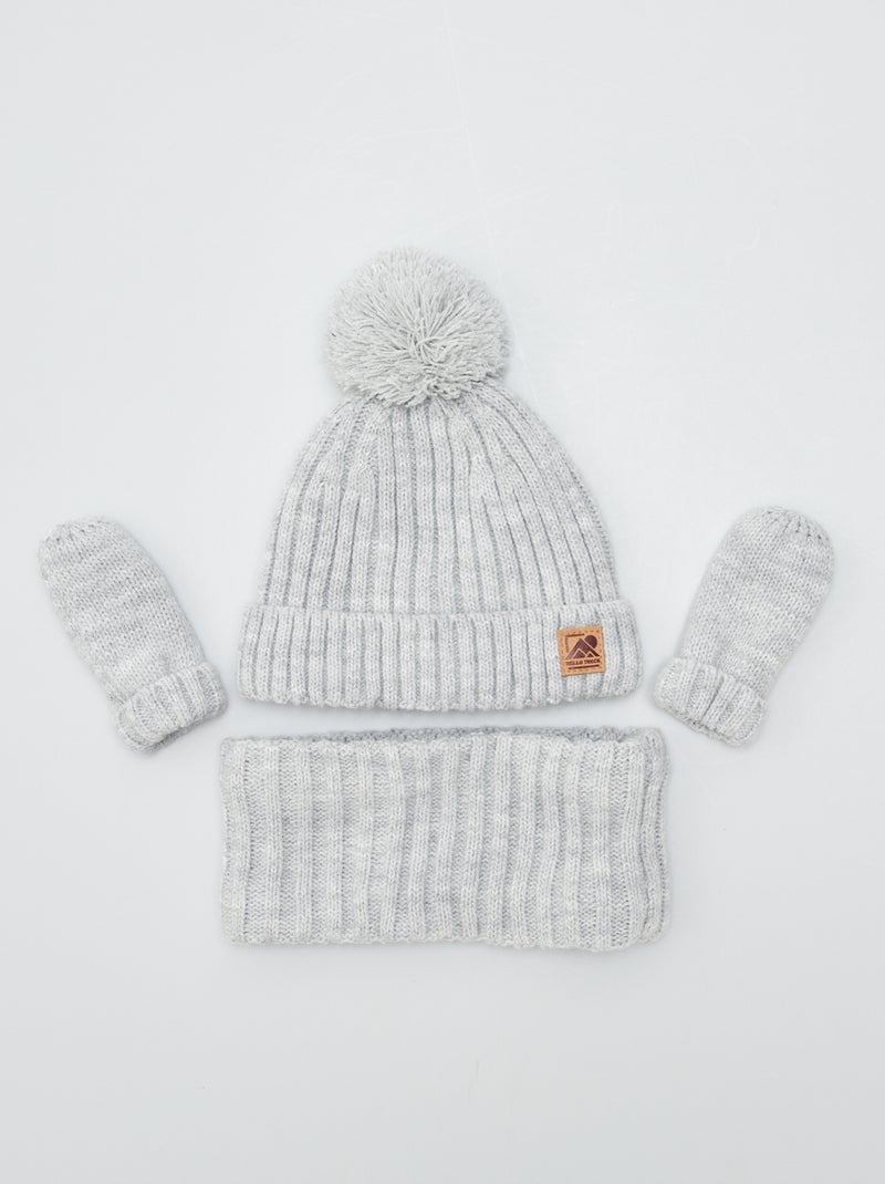 Ensemble bonnet, snood et moufles VLIGH_GREY - Kiabi