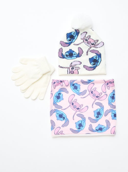 Ensemble bonnet + snood + gants 'Stitch & Angel' - 3 pièces - Kiabi
