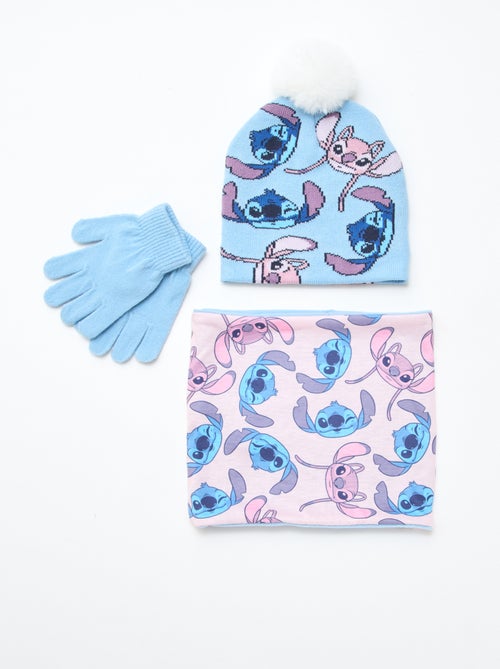 Ensemble bonnet + snood + gants 'Stitch & Angel' - 3 pièces - Kiabi