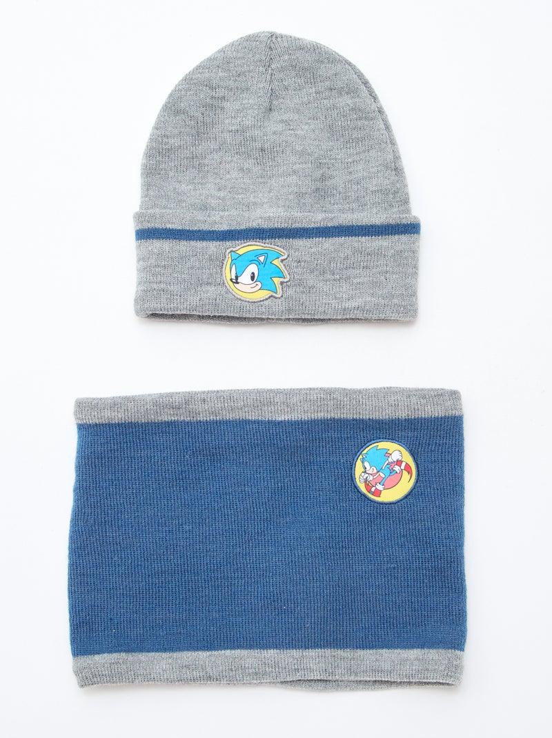 Ensemble 3 Pièces Snood Sonic Bonnet Tour De Cou Gants 2-8 Ans