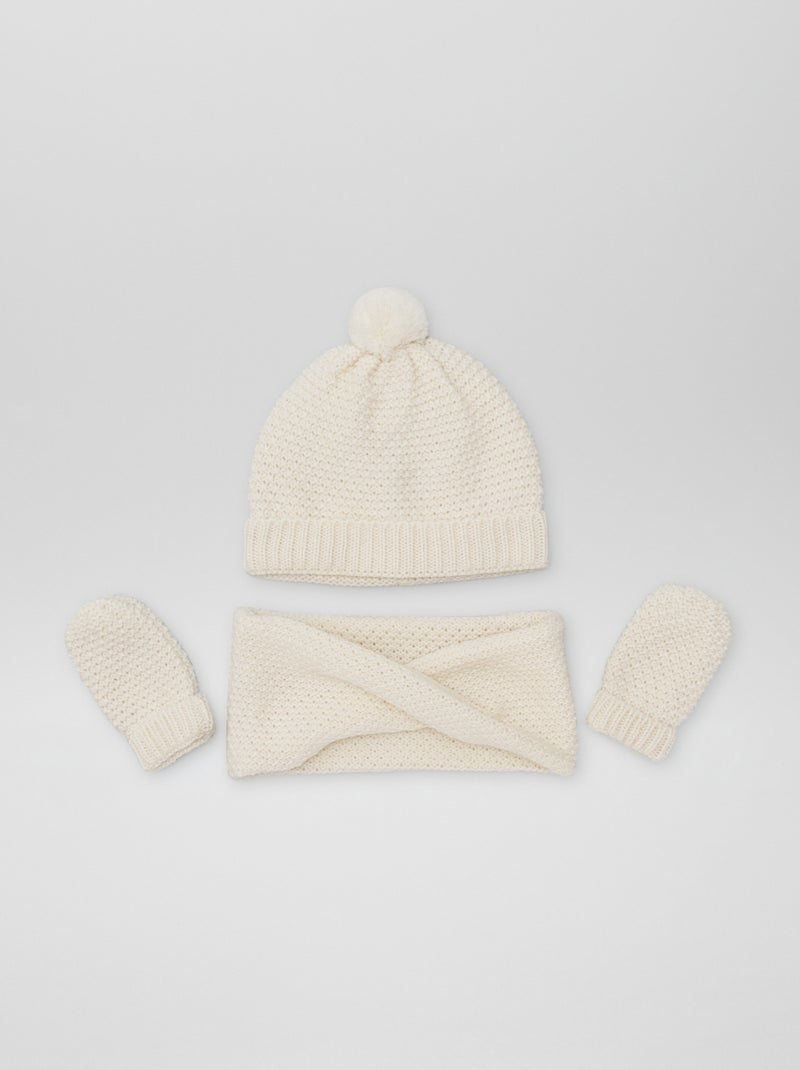 Ensemble bonnet + tour de cou + moufles - 3 pièces Ecru - Kiabi