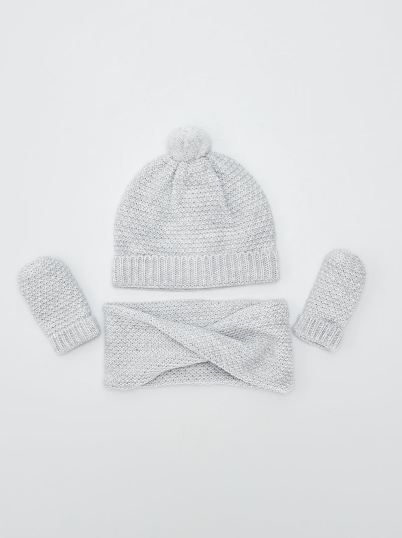 Ensemble bonnet + tour de cou + moufles - 3 pièces Gris - Kiabi