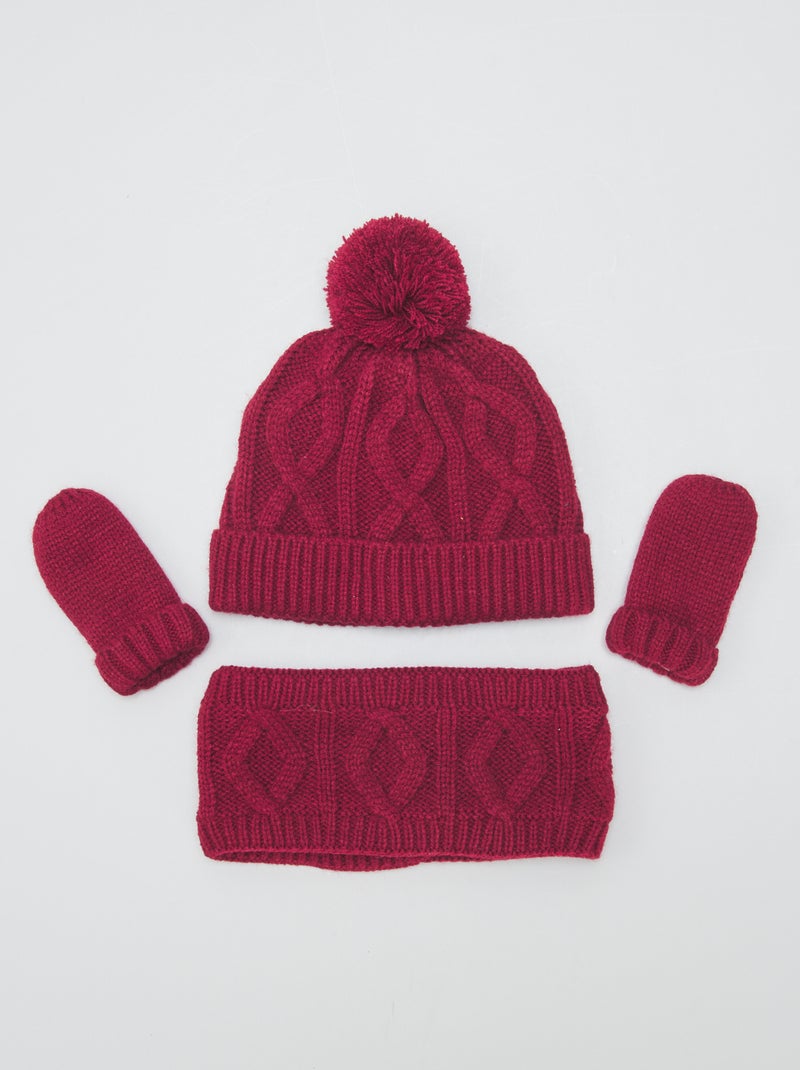 Ensemble bonnet + tour de cou + moufles Rouge - Kiabi