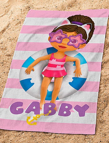 Ensemble cape de bain et drap de plage imprimés 100% coton, gabby et la maison magique duo et pink