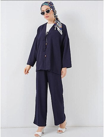 Ensemble cardigan à col en v et pantalon à jambes larges bdart
