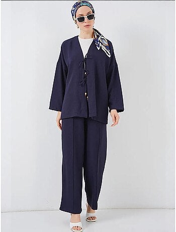 Ensemble cardigan à col en v et pantalon à jambes larges bdart