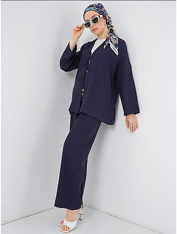 Ensemble cardigan à col en v et pantalon à jambes larges bdart