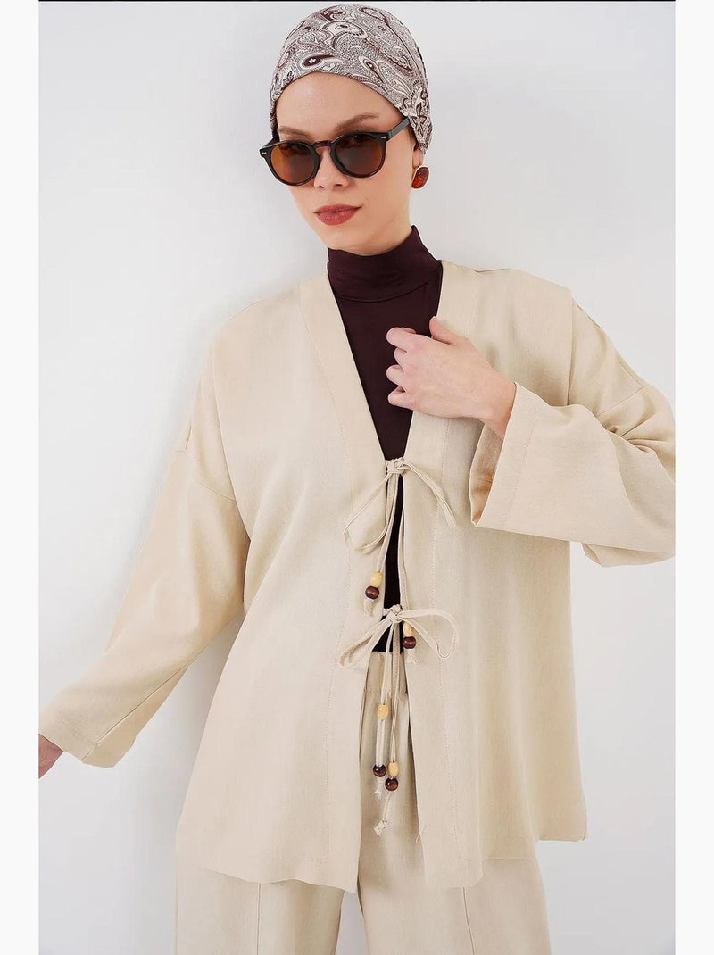 Ensemble cardigan à col en v et pantalon à jambes larges bdart Crème - Kiabi