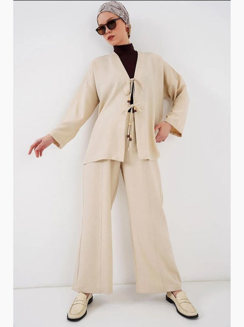 Ensemble cardigan à col en v et pantalon à jambes larges bdart - Kiabi