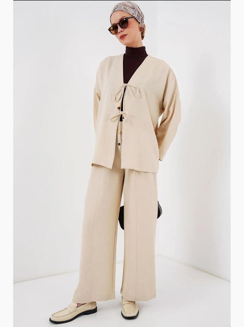 Ensemble cardigan à col en v et pantalon à jambes larges bdart - Kiabi