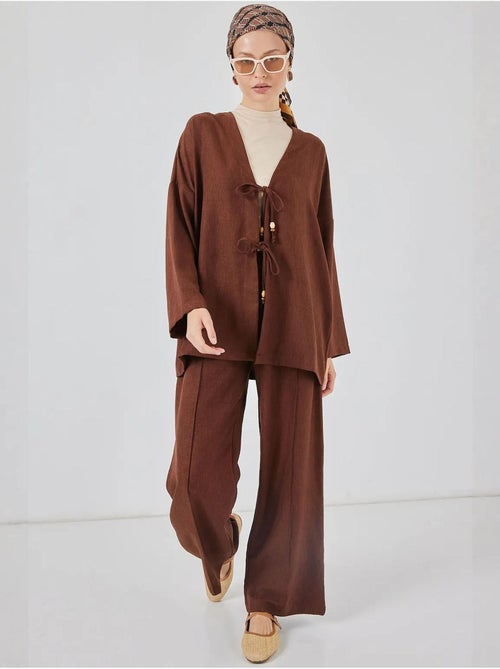 Ensemble cardigan à col en v et pantalon à jambes larges bdart - Kiabi