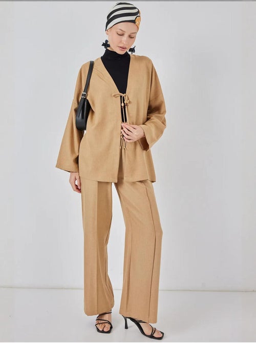 Ensemble cardigan à col en v et pantalon à jambes larges bdart - Kiabi