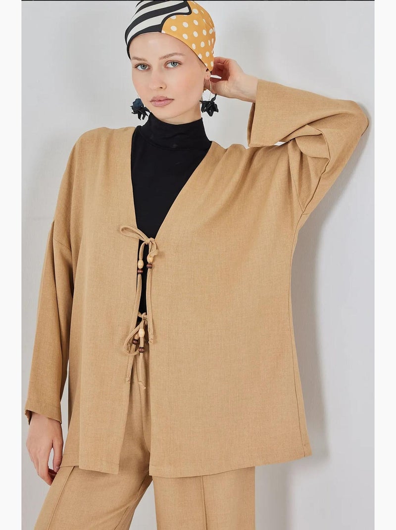 Ensemble cardigan à col en v et pantalon à jambes larges bdart Marron clair - Kiabi