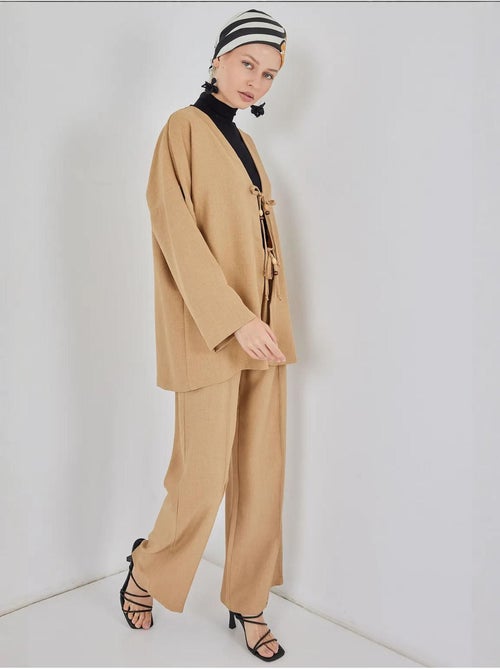 Ensemble cardigan à col en v et pantalon à jambes larges bdart - Kiabi