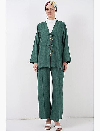 Ensemble cardigan à col en v et pantalon à jambes larges bdart