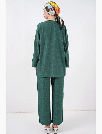 Ensemble cardigan à col en v et pantalon à jambes larges bdart