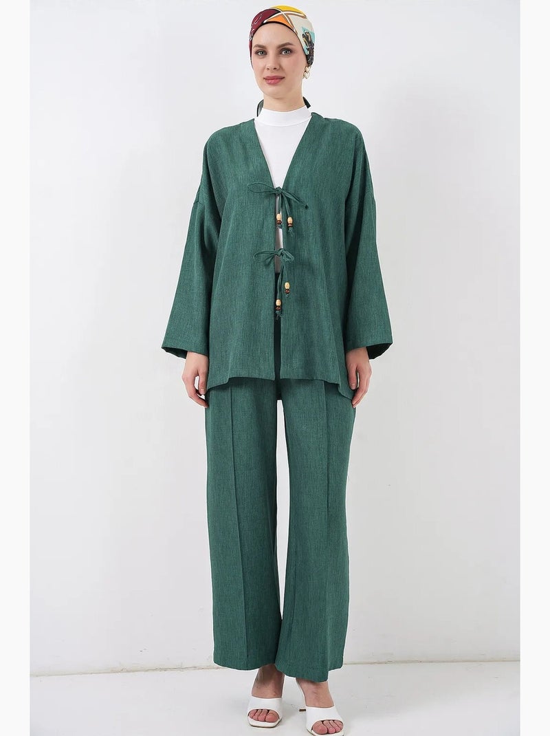 Ensemble cardigan à col en v et pantalon à jambes larges bdart Vert foncé - Kiabi
