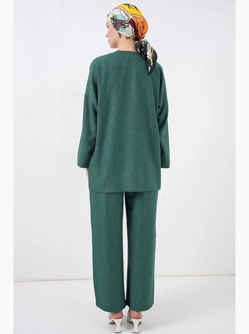 Ensemble cardigan à col en v et pantalon à jambes larges bdart Vert foncé - Kiabi