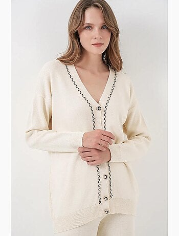 Ensemble cardigan côtelé à col en v et pantalon large bdart