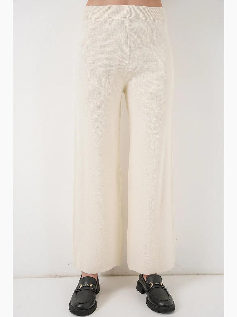 Ensemble cardigan côtelé à col en v et pantalon large bdart Ivoire - Kiabi