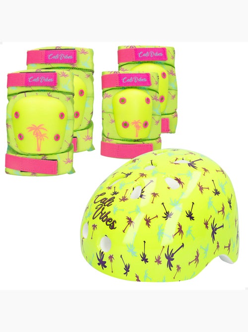 Ensemble casque, coudières et genouillères jaune fluo cb riders - Kiabi Ensemble casque, coudières et genouillères jaune fluo cb riders - Kiabi