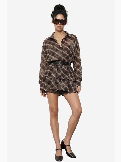 Ensemble chemise à carreaux oversize et jupe courte à jambes larges lucci - Kiabi